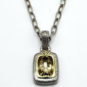 Judith Ripka JR Two .925 & 18kt Canary Quartz Enhancer on 16" Rolo Link Chain